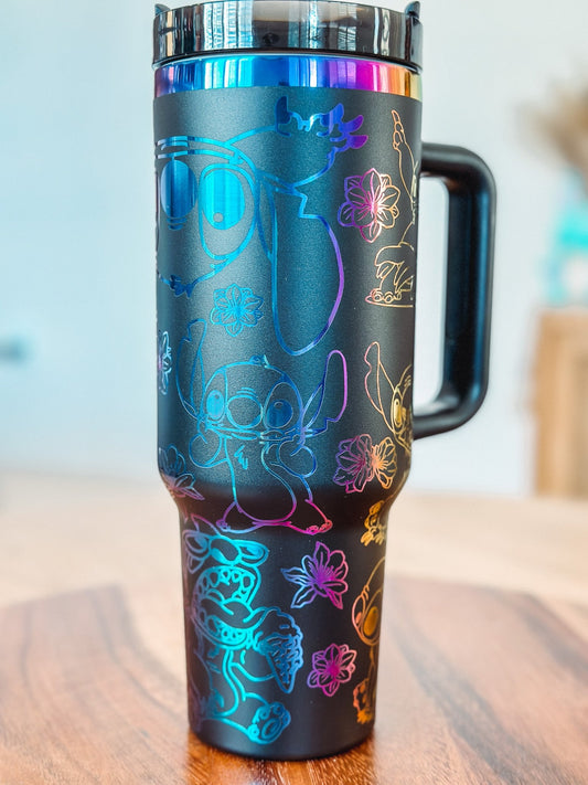 40oz Black Rainbow Stitched Engraved Tumbler