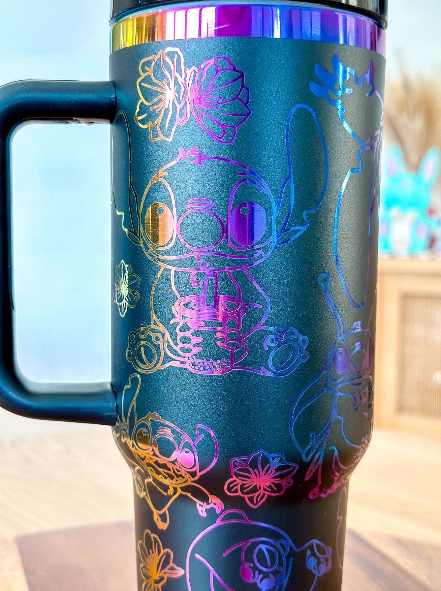 40oz Black Rainbow Stitched Engraved Tumbler