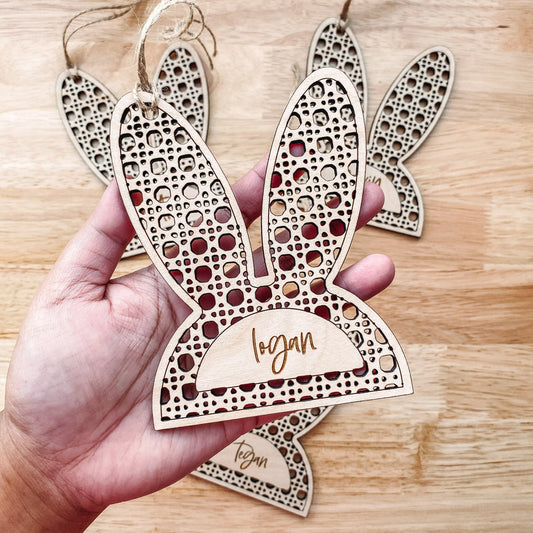 Rattan Bunny Ears Tag | Cane Webbing Tag | Easter Basket Tag | Personalized Easter Gift