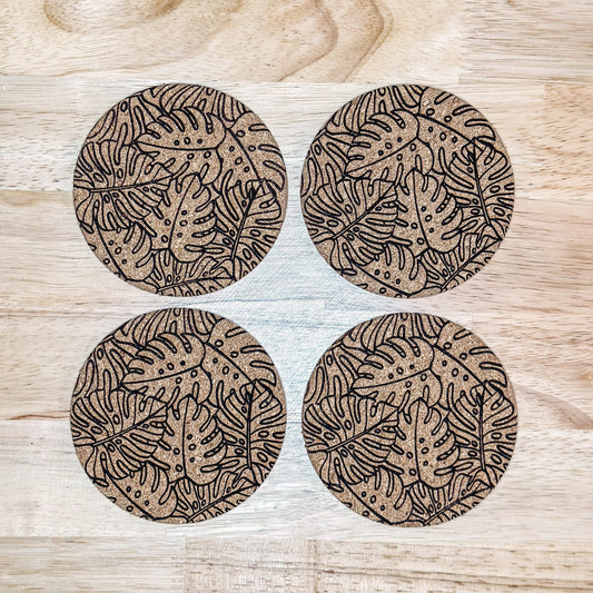 Coasters 4pk - Cork - Monstera