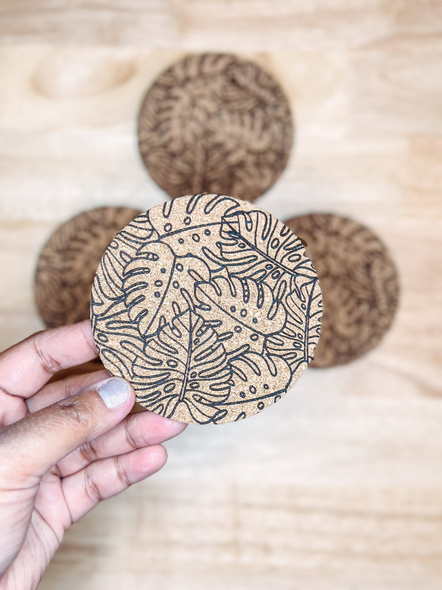 Coasters 4pk - Cork - Monstera