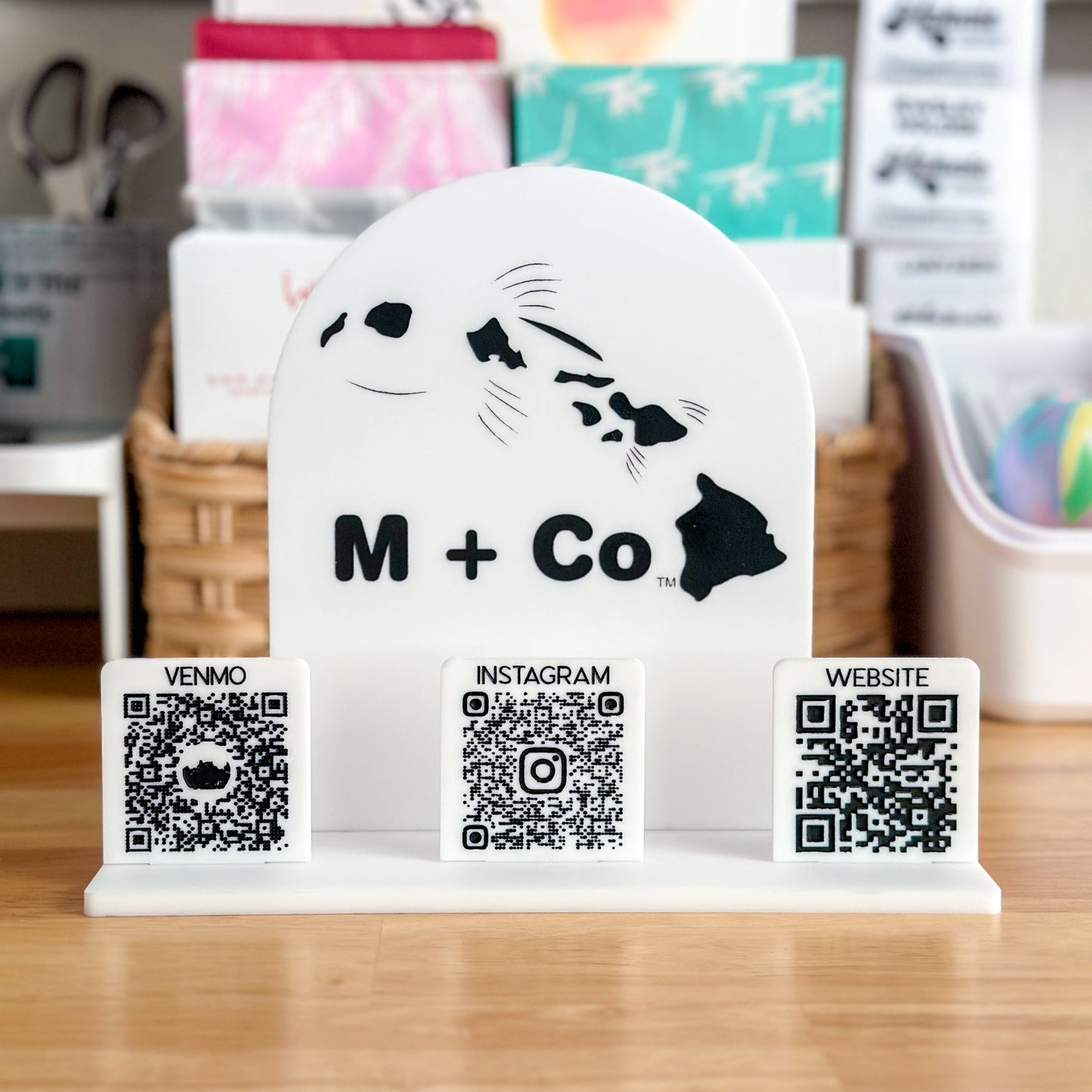 Social Media Sign - Acrylic - Half Arch Design - 3 QR Codes